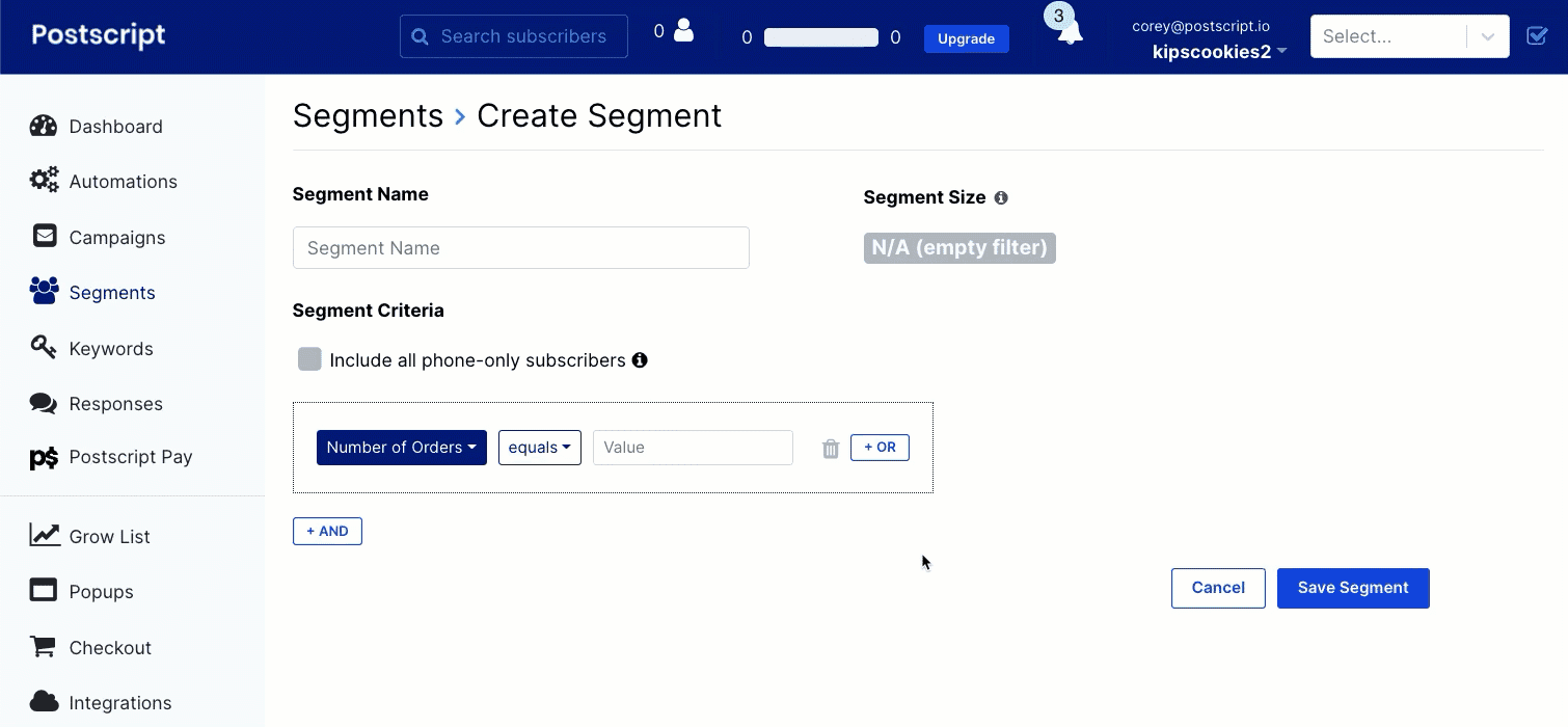 Screenshot of Postscript dashboard