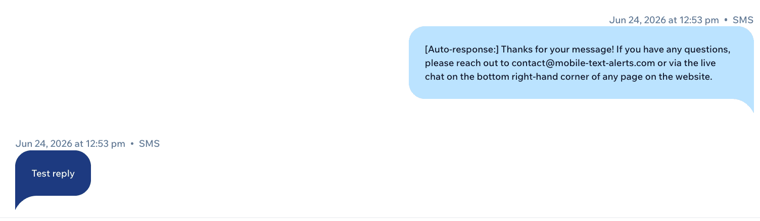 Screenshot of the Mobile Text Alerts inbox