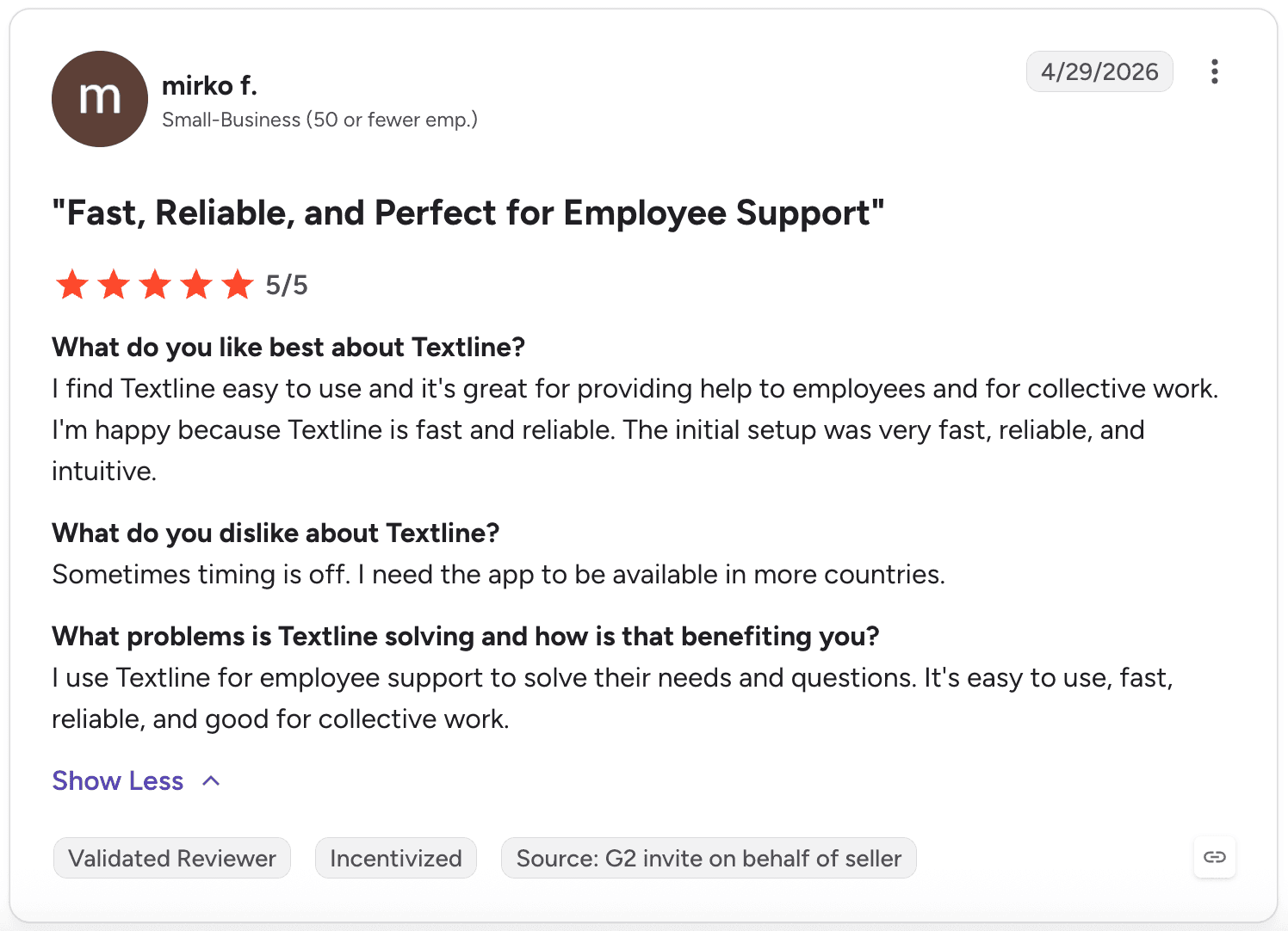 Review of Textline from G2