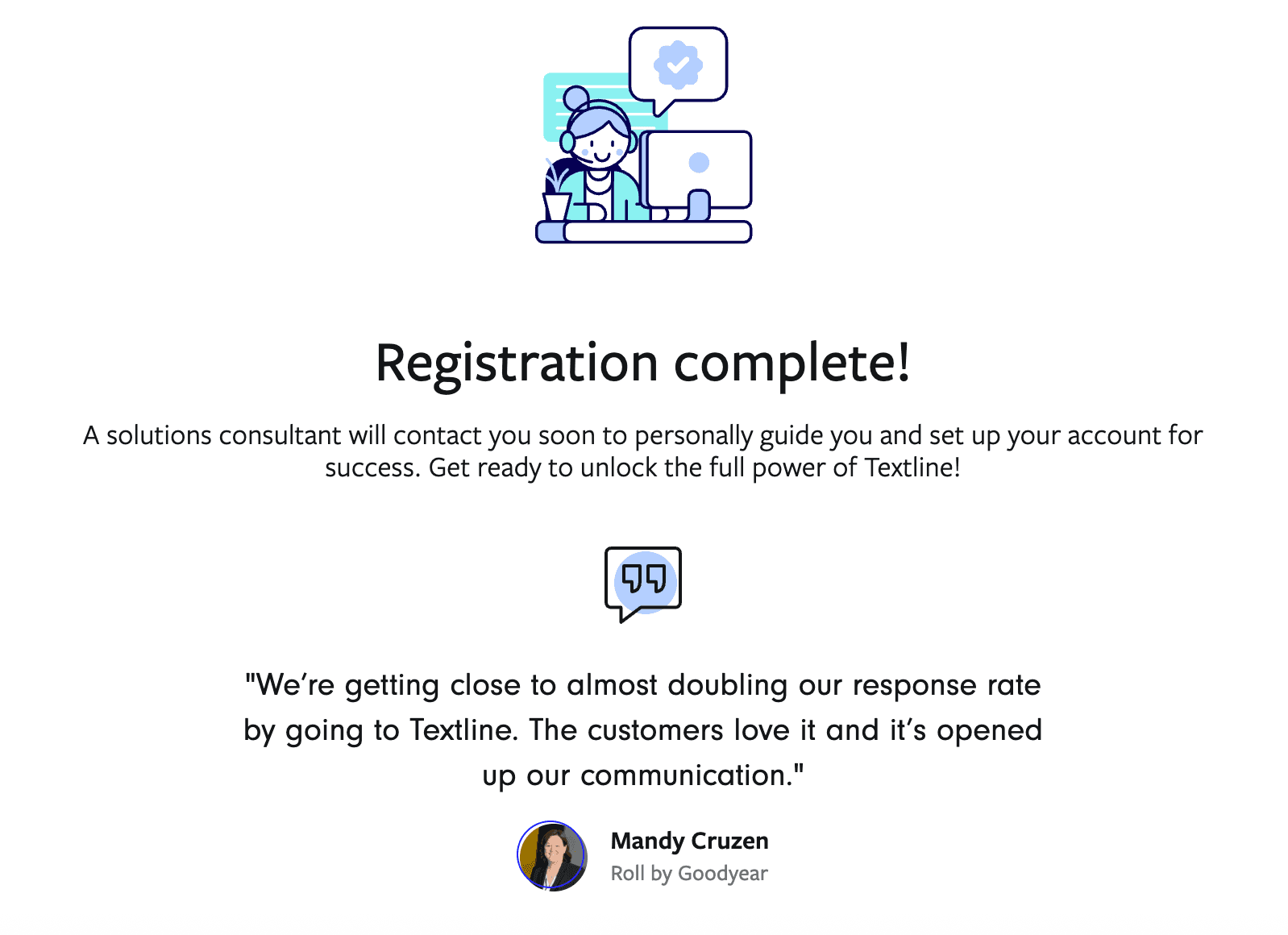 Screenshot of Textline registration notice