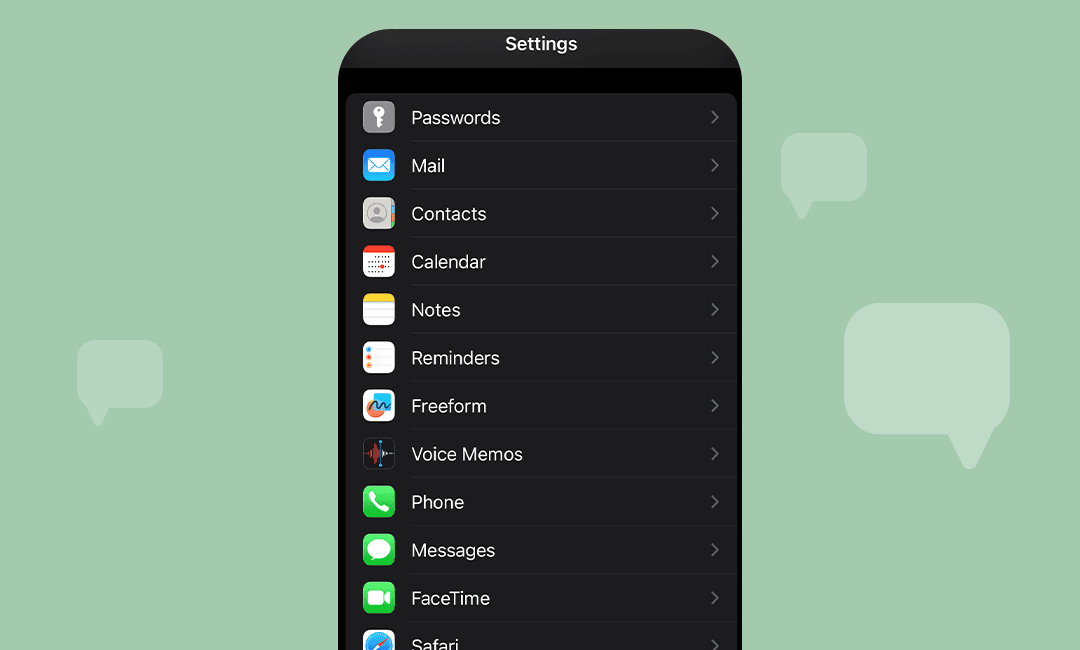 Screenshot of iPhone settings showing “messages” option