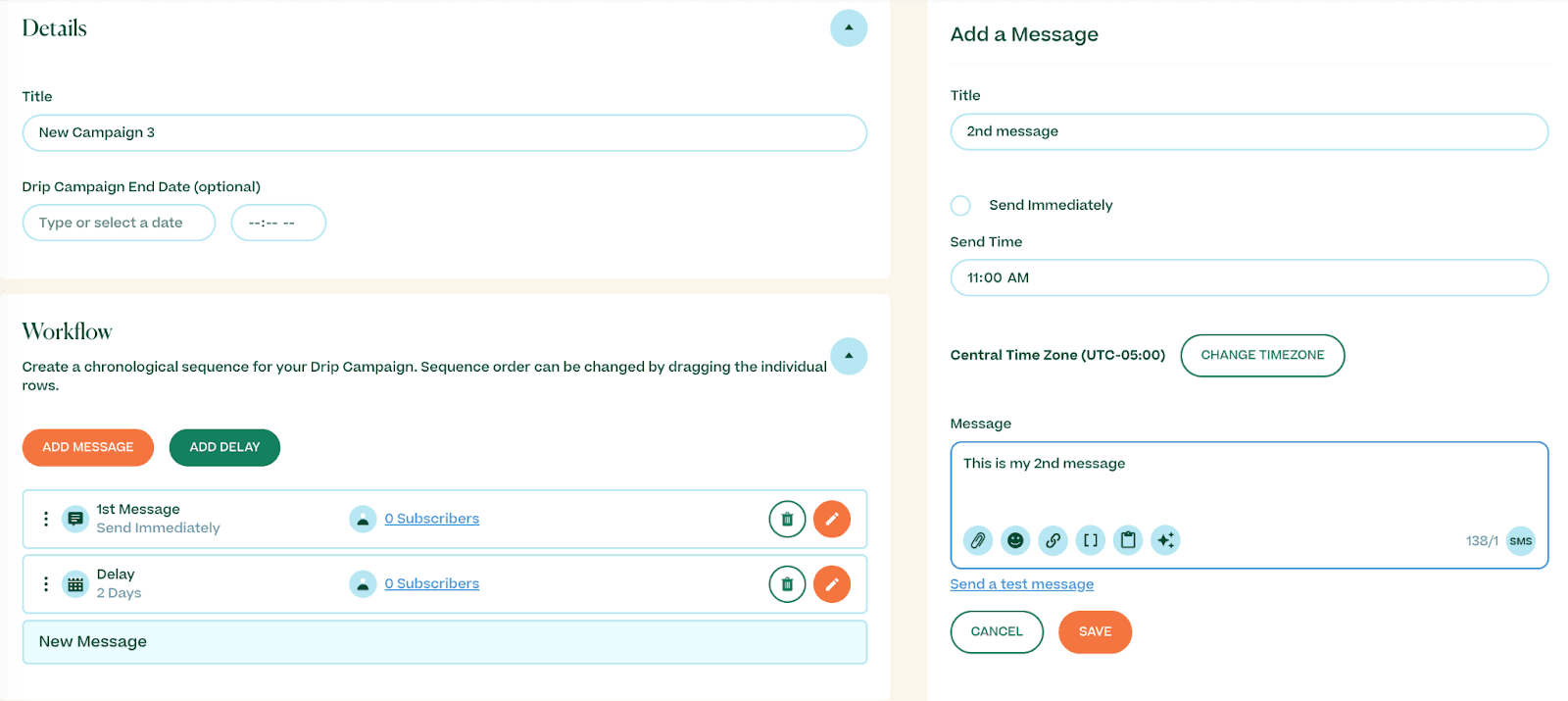Screenshot of drip campaigns page