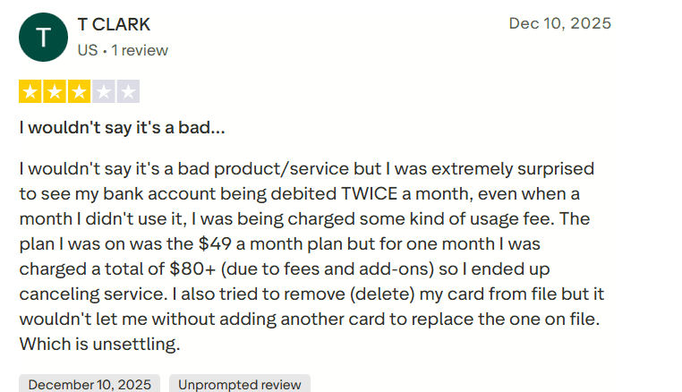Screenshot of SimpleTexting review from TrustPilot