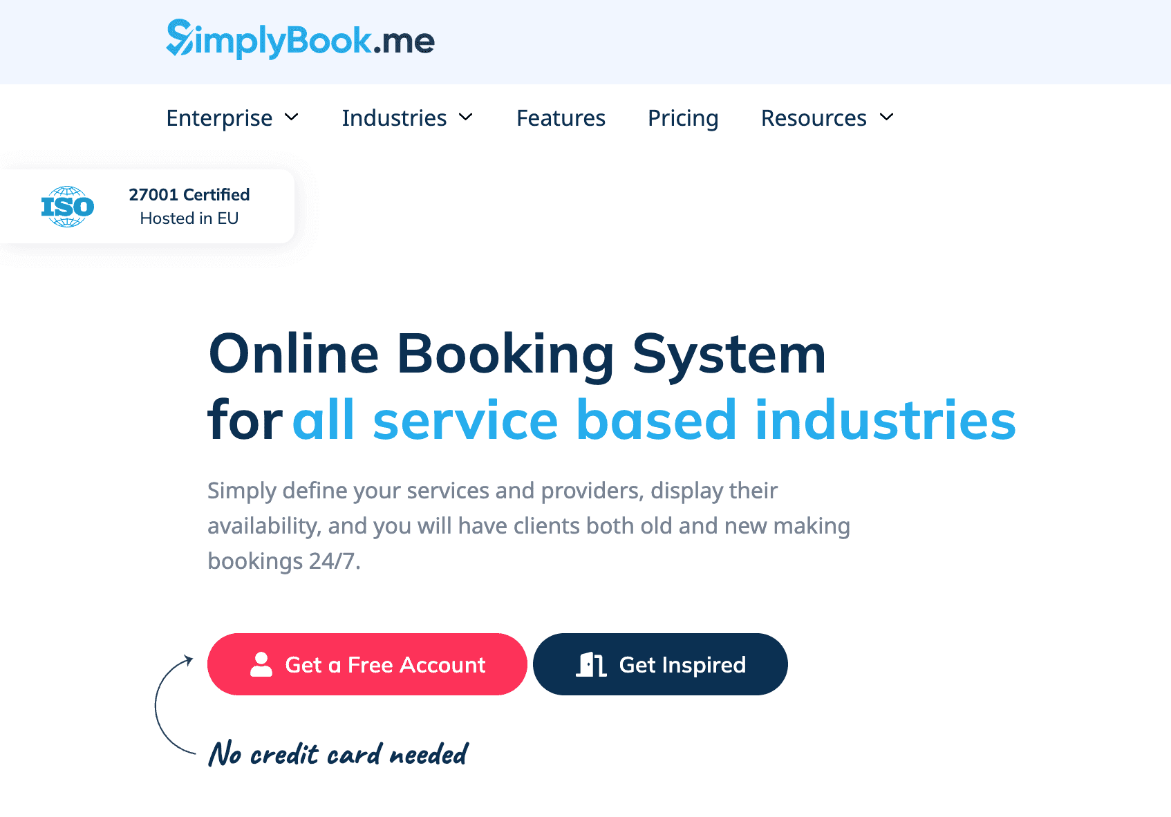 Screenshot of SimplyBook.me home page