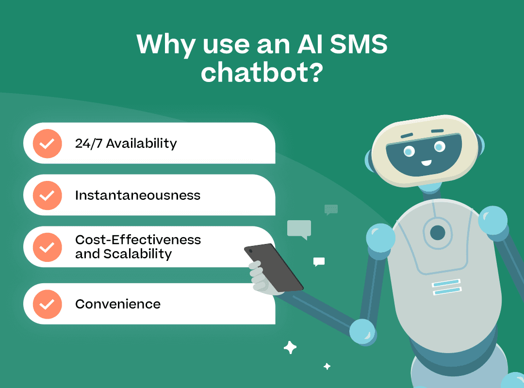 "Why use an AI SMS chatbot?” With the subpoints in the “Why use an AI SMS chatbot?” section