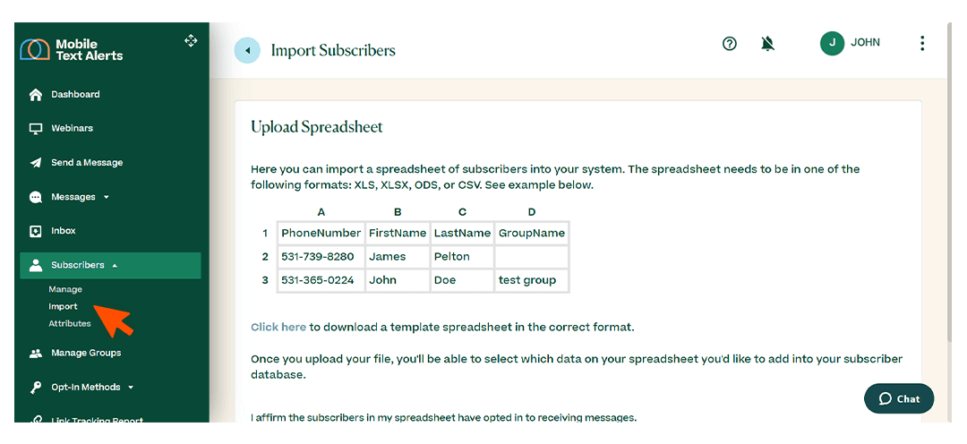 Screenshots briefly walking through the process of importing a subscriber list in the MTA dashboard, with arrows and circles drawing the readers’ attention to important parts of the graphic
