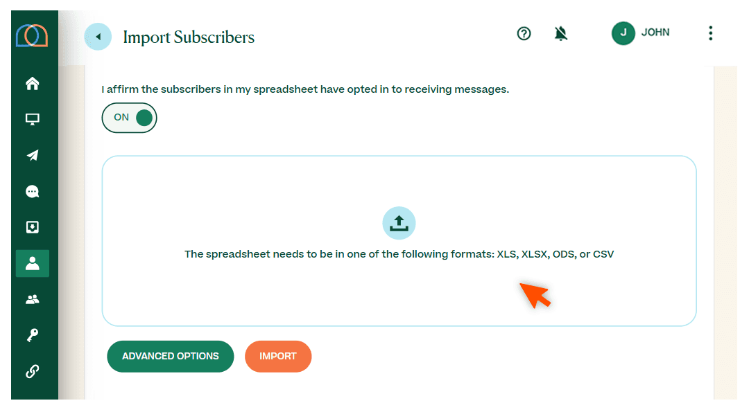 Screenshots briefly walking through the process of importing a subscriber list in the MTA dashboard, with arrows and circles drawing the readers’ attention to important parts of the graphic