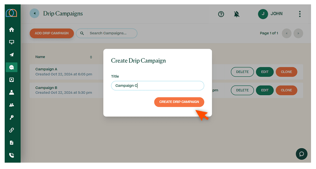 Screenshots briefly walking through the process of setting up a drip campaign, with arrows and circles drawing the readers’ attention to important parts of the graphic