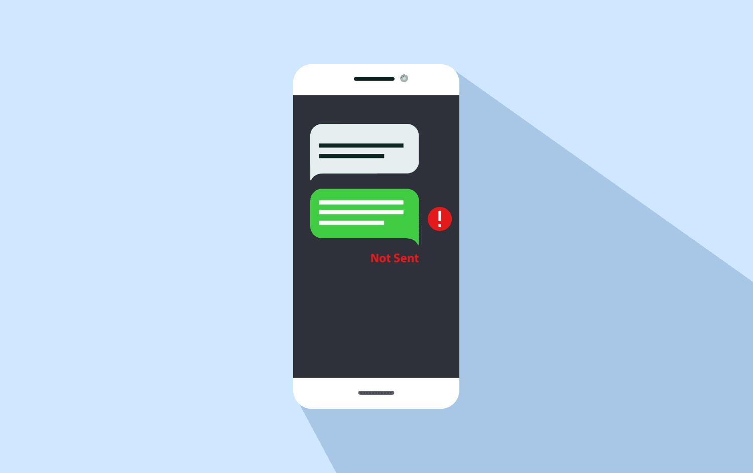 Cartoon representation of a text message with a “Not Sent” error