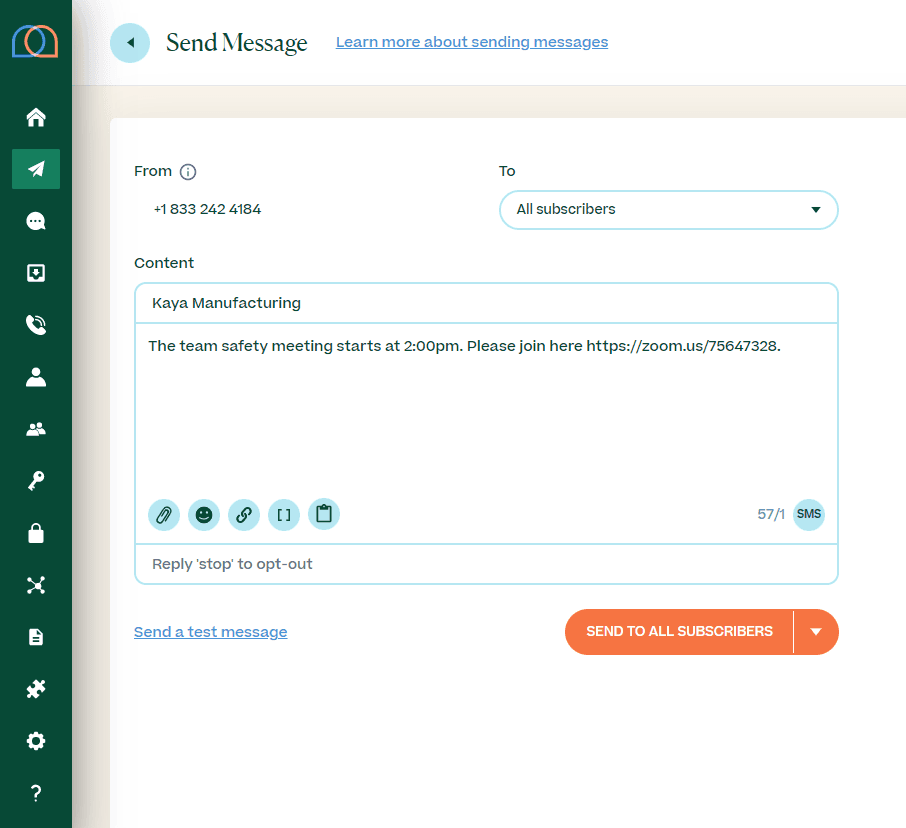 Send a message page