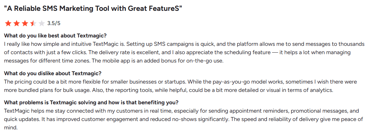 Screenshot of Textmagic review