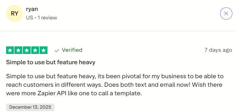Screenshot of Textmagic TrustPilot review