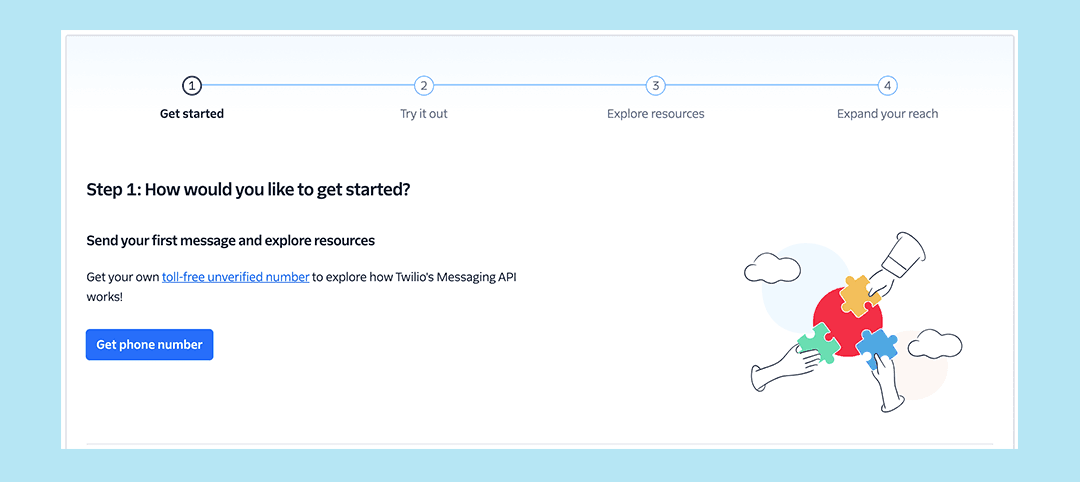 Screenshot of step one getting started with Twilio