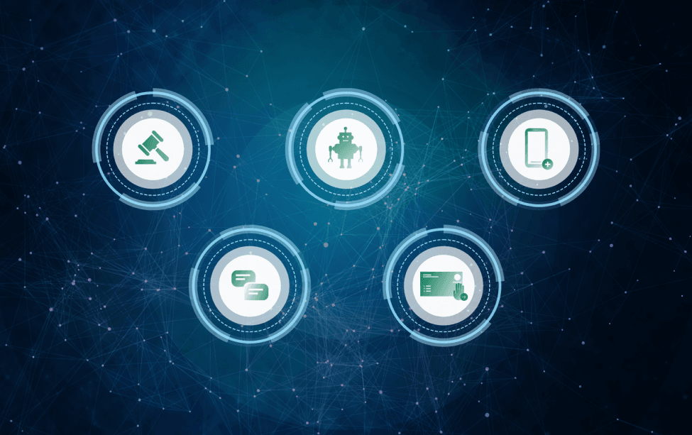 Futuristic background with "SMS trends" icons