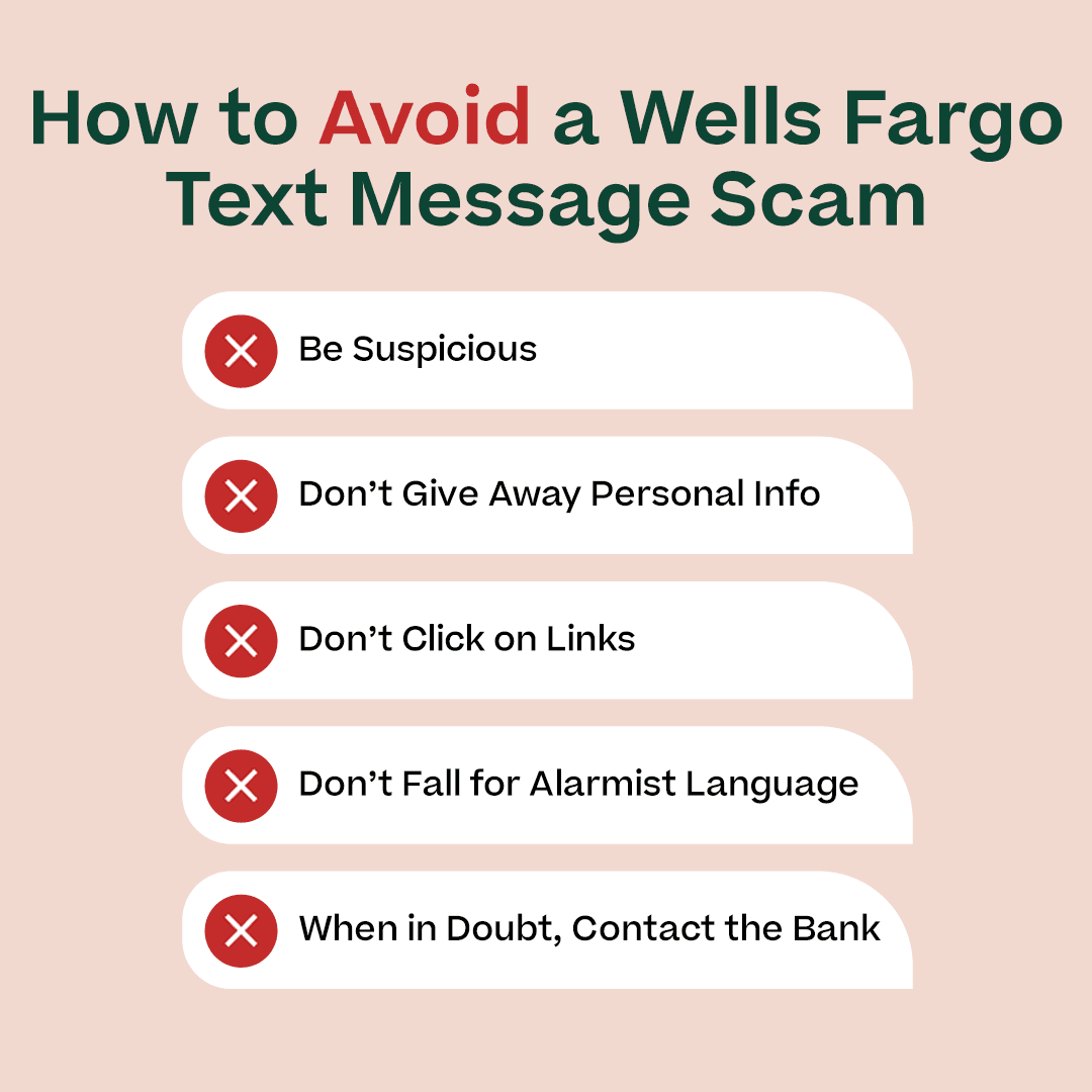  infographic ”How to Avoid a Wells Fargo Text Message Scam”
