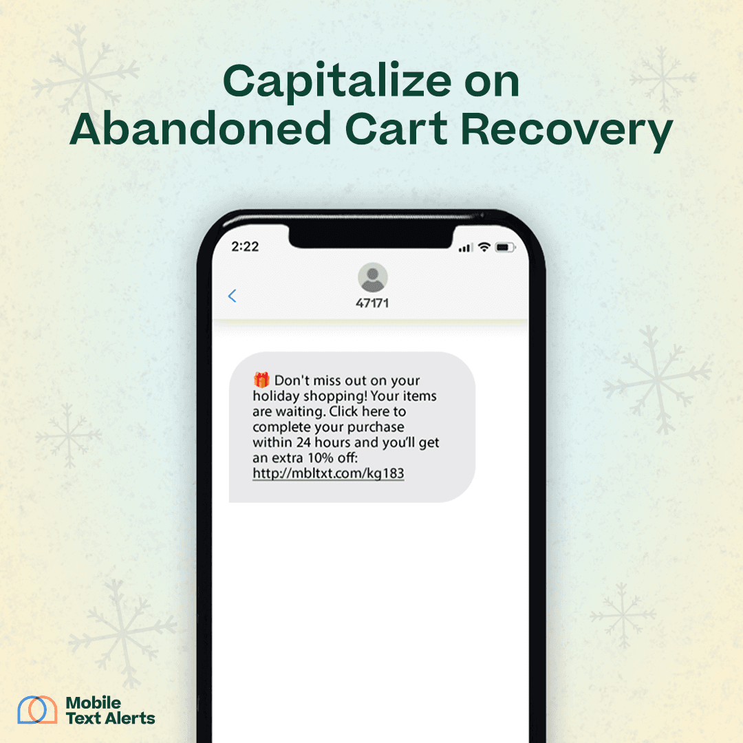 SMS example of capitalizing on abandoned cart recovery