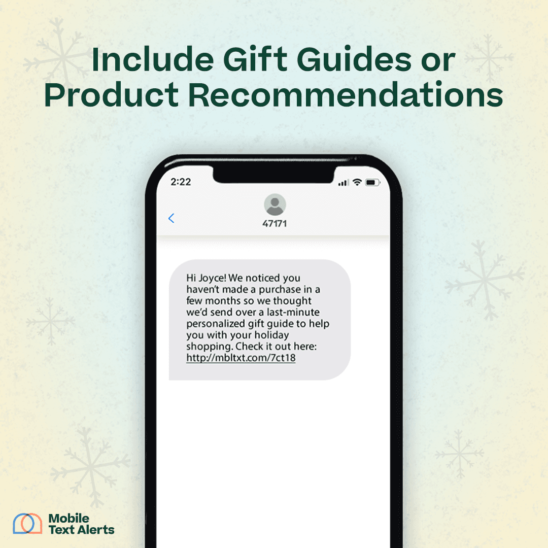 Example of SMS including a gift guide or product recommendation