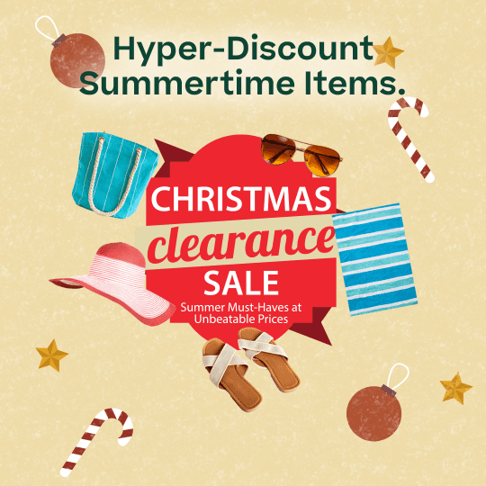 "Hyper-discount summertime items" graphic showing summer items on clearance