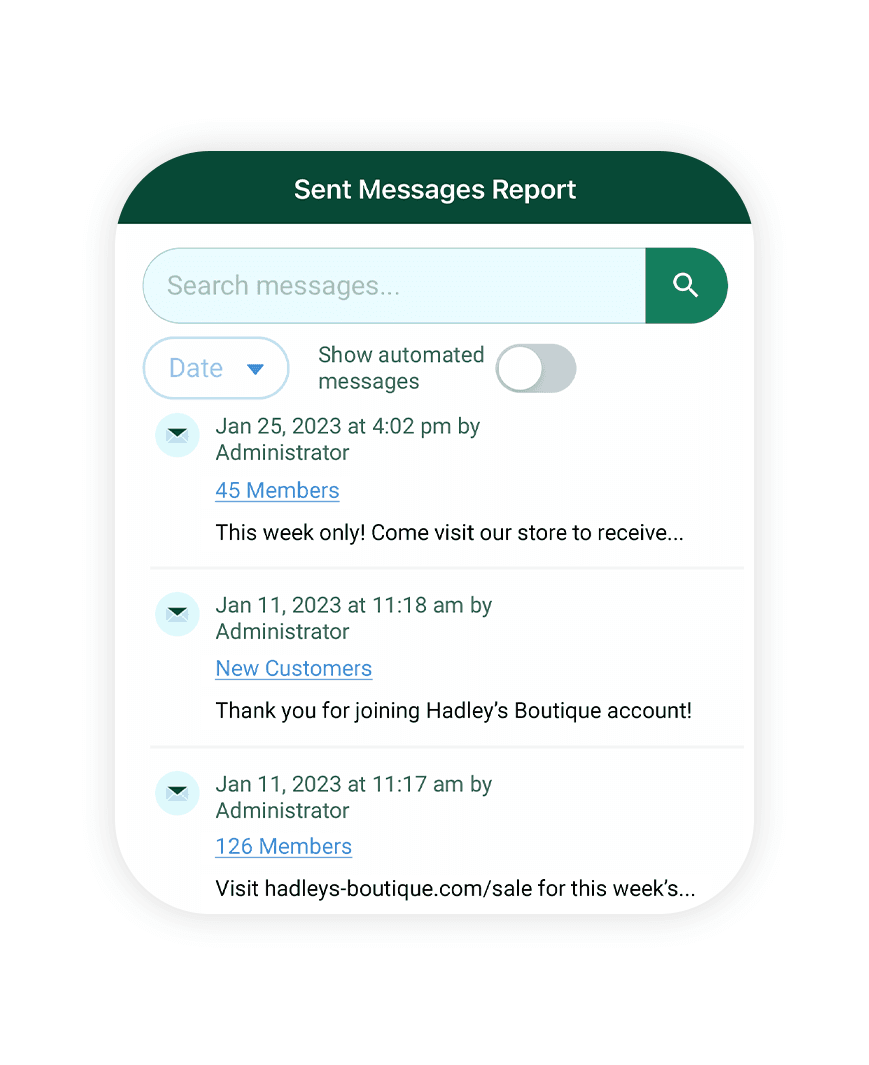 Mobile Text Alerts app screenshot of viewing messaging report