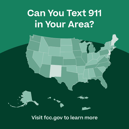 Heat map showing support for texting 911