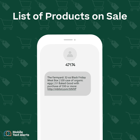 "List of products" text message example