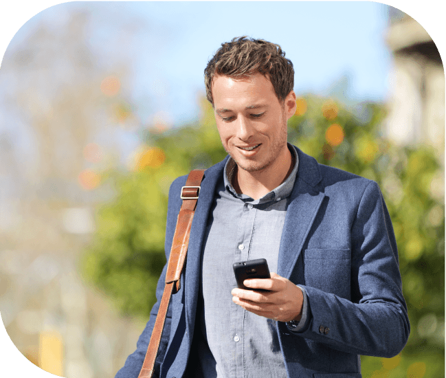 Business man texting using subscriber reports