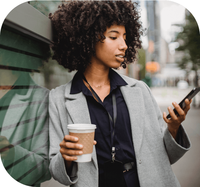 business woman texting SMS delivery report