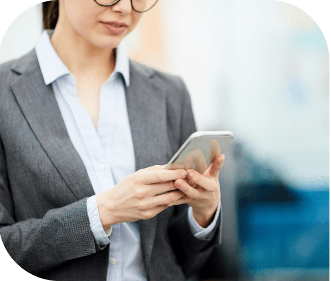 Business woman texting subscriber report