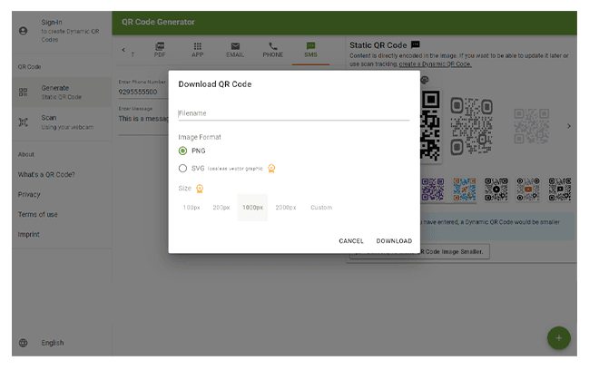 Screenshot of downloading QR code