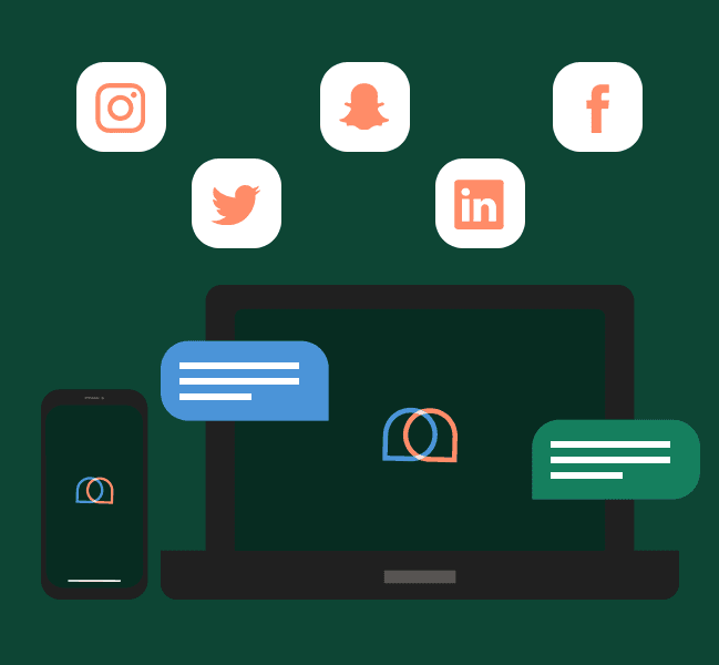 Visual elements representing different social media platforms