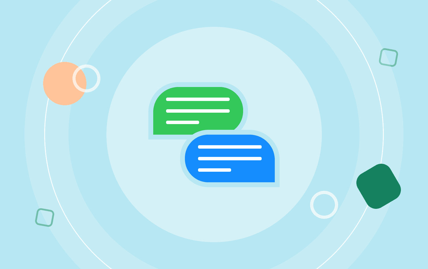 Graphic of a green text bubble and a blue text bubble representing sms and imessage