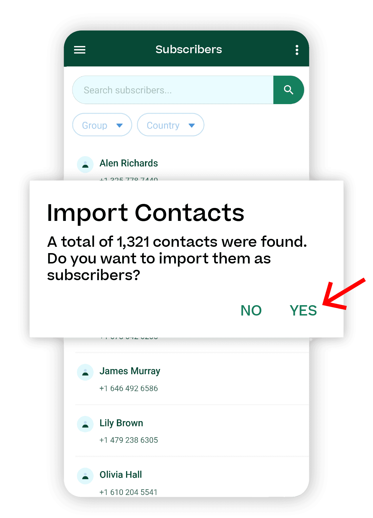 Import contacts confirmation