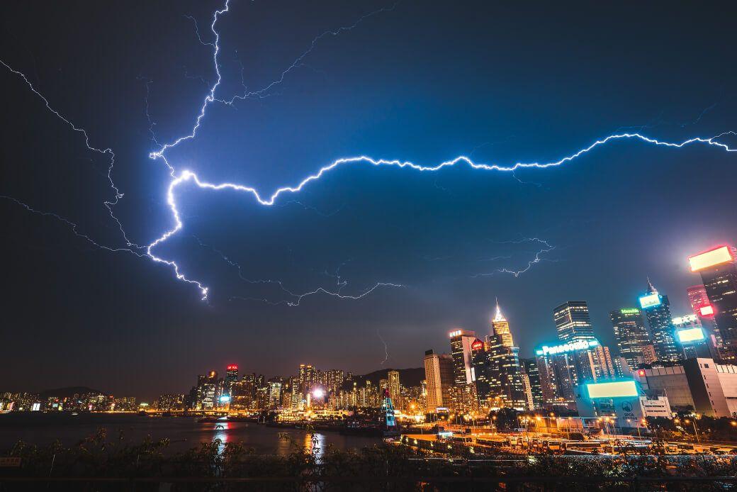 lightning over a city