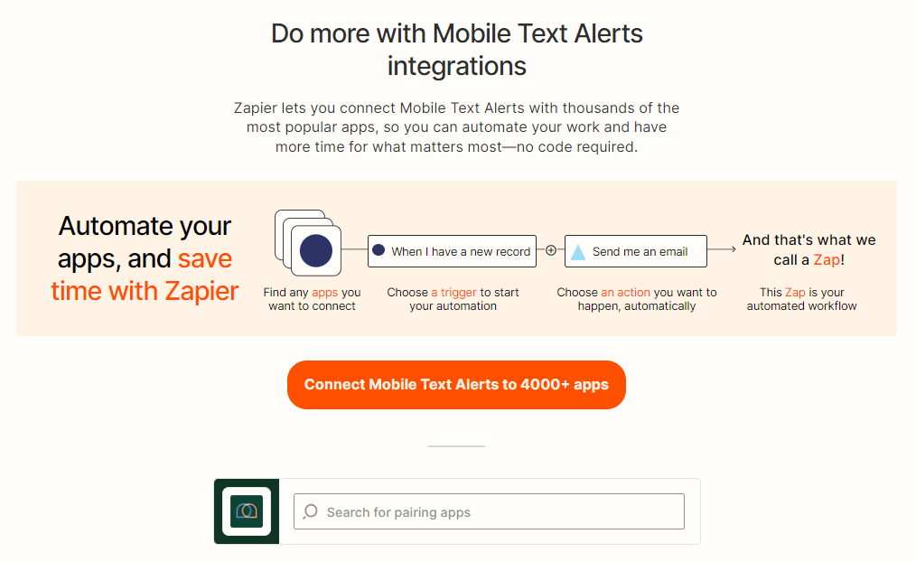 Mobile Text Alerts' Zapier integration