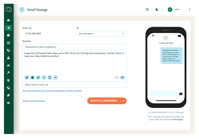 "Send a Message" page screenshot