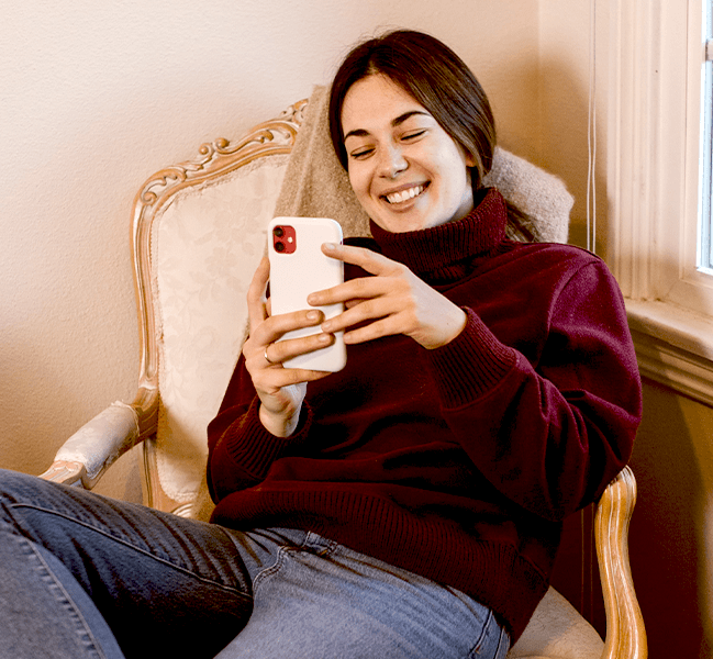 Happy person texting