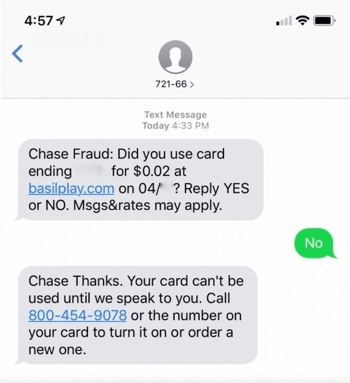 Scam text message example