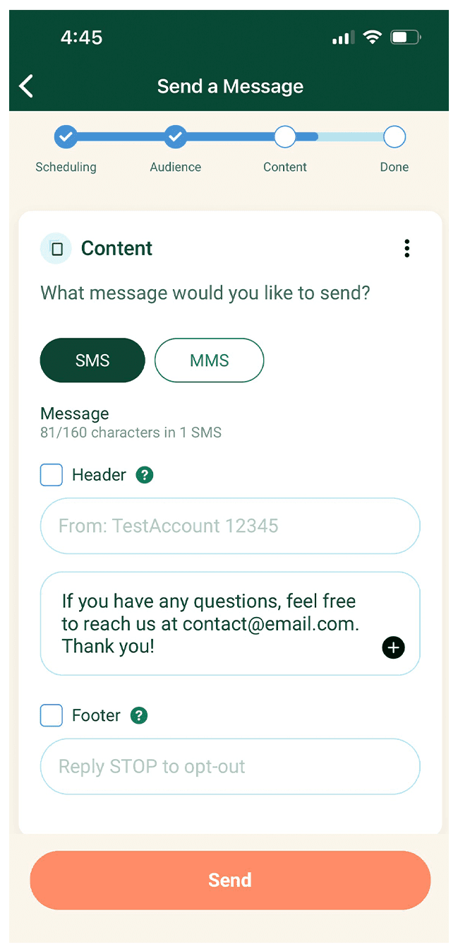 Mobile app send a message
