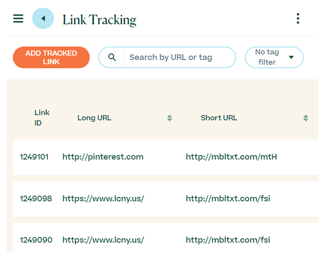 Screenshot of link tracking