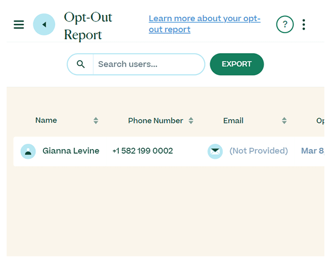 Screenshot of opt-out report