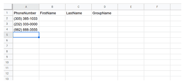 Spreadsheet template in correct format