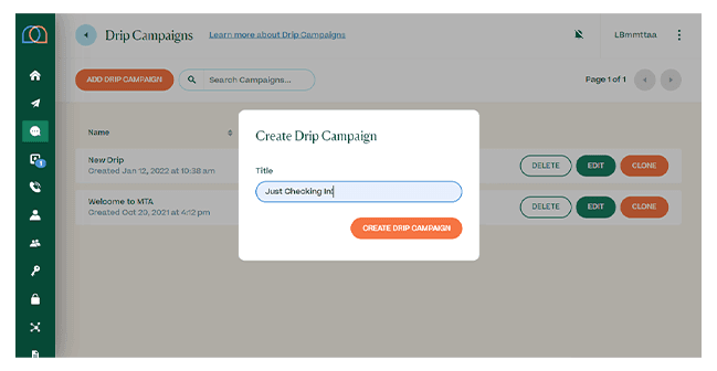 Screenshot of adding a name to text drip campaign
