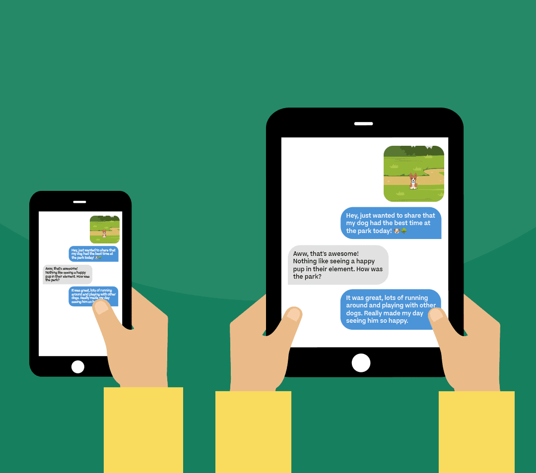 Cartoon representation of text message showing up on an iPad
